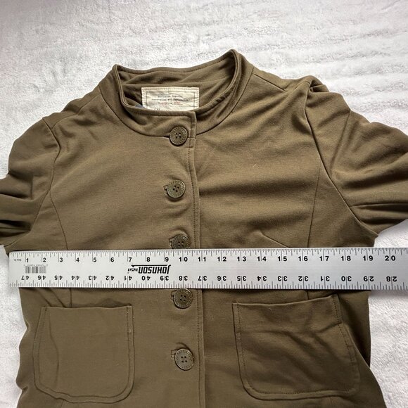 Anthropologie Cartonnier Womens Crop Military Jacket Large Olive Stretch Pockets - Picture 6 of 7
